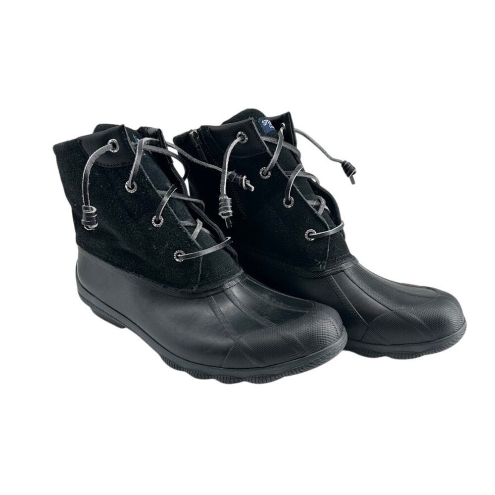 Sperry Top-Sider Women's 10M Black Waterproof Duck Rain Boots Suede Zip Lace